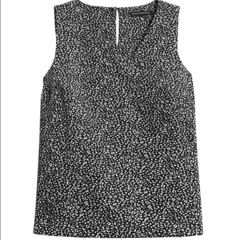 Banana Republic Jacquard Weave Textured Shell Black & White Small Leopard Print